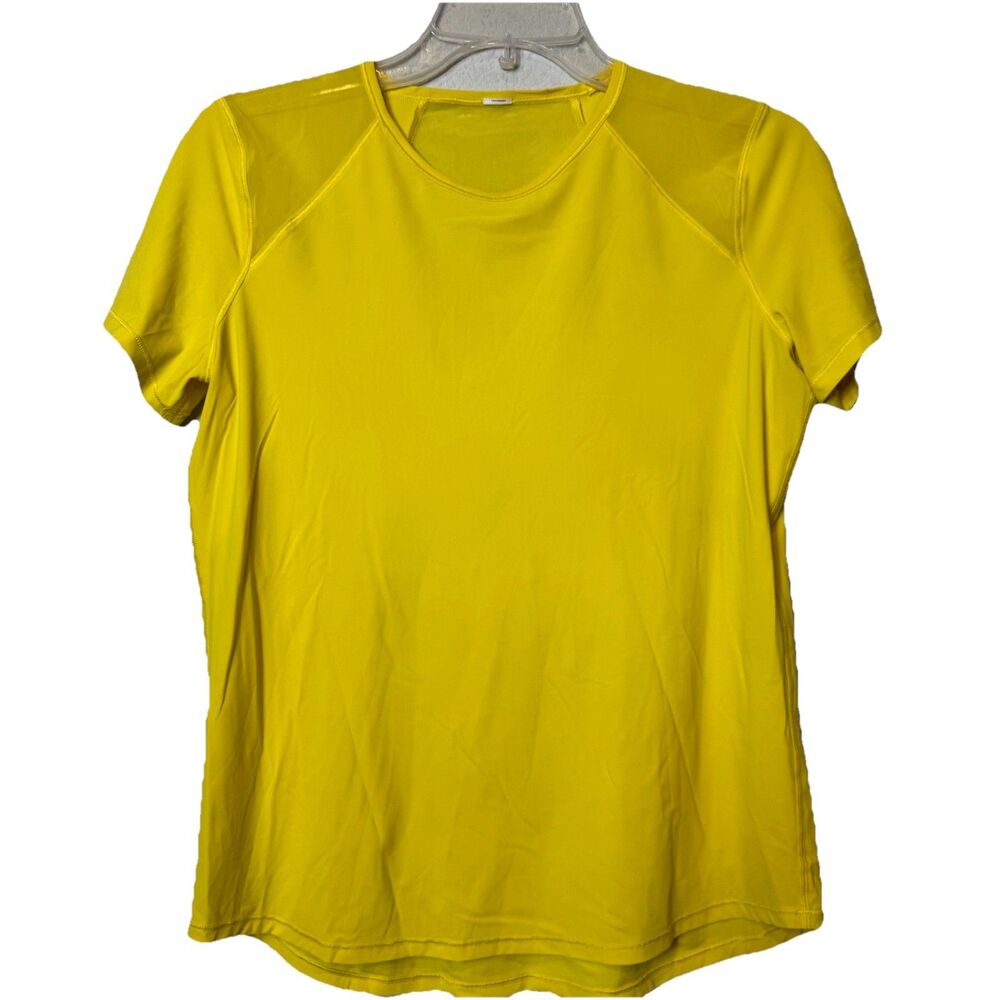 Lululemon Sculpt Short Sleeve Active Top Yellow Mesh Panel Cinched Run Gym Sz S